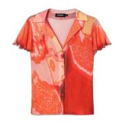 Desigual Blommig kortärmad skjorta i orange Multicolor, Dam