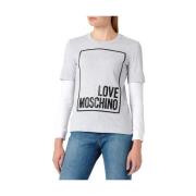 Love Moschino Långärmad bomullst-shirt med logotyp Gray, Dam