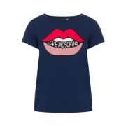 Love Moschino Grafisk Lips Print T-shirt Navy Blue Blue, Dam
