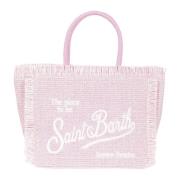 MC2 Saint Barth Strå Vanity Väska med Logotyptryck Pink, Dam