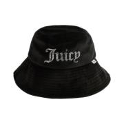 Juicy Couture Svart Velvet Fiskarhatt med Rhinestone Logo Black, Dam