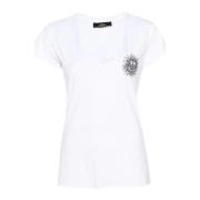 Twinset Tryckt Rhinestone T-shirt White, Dam