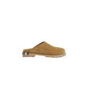 Off White Suede Mules Notched Rubber Sole Beige, Dam