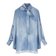 Ermanno Scervino Blå silke ombre skjorta med bågdetalj Blue, Dam