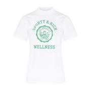 Sporty & Rich Emblem Vit T-shirt med Grönt Logotyp White, Dam