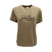 MC2 Saint Barth Stilig Ivory T-shirt med Rhinestone Skrift Beige, Dam