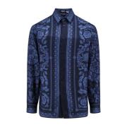 Versace Blå Silkeskjorta med Knappstängning Blue, Herr