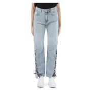 Karl Lagerfeld High Rise Straight Jeans med Fem Fickor Blue, Dam