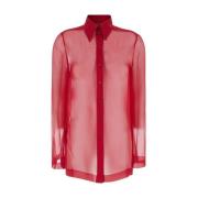 Alberta Ferretti Röd Chiffongskjorta Med Spetskrage Red, Dam