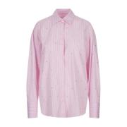 Msgm Rosa Randig Oversized Skjorta med Strass Pink, Dam