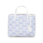 Pinko Blå Tyg Shopper Väska med Läderhandtag Blue, Dam