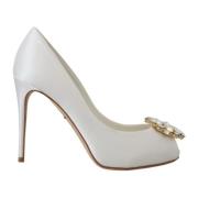 Dolce & Gabbana Vita Kristall Peep Toe Pumps White, Dam