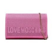 Love Moschino Axelväska med Rhinestone Logo Öppning Pink, Dam