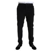 Dolce & Gabbana Svarta Bomull Velvet Slim Fit Byxor Black, Herr