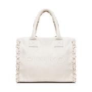 Pinko Strand Shopper Väska med Fransade Profiler Beige, Dam