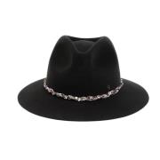 Maison Michel Svart ull Fedora hatt med Tweed Braid Black, Dam