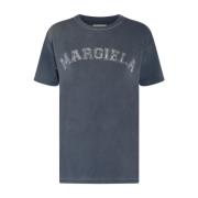 Maison Margiela Blå Bomull Logo Print T-Shirt Blue, Dam