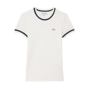 Lacoste Chic Modern Randig Krage T-shirt White, Dam