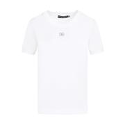 Dolce & Gabbana Vit Bomull T-shirt med Kristall Monogram White, Dam