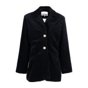 Ganni Corduroy Draped Blazer Blue, Dam