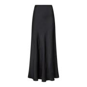 Neo Noir Elegant Bias Cut Sateen Maxi Skirt Black, Dam