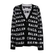 Balenciaga Svart Logo Cardigan Sweater Black, Dam