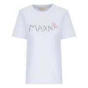 Marni Ljusblå Bomull T-shirt med Logotyp Blue, Dam