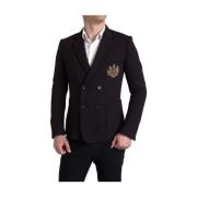 Dolce & Gabbana Svart Logobroderi Dubbelknäppt Blazer Black, Herr