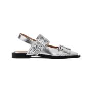 Ganni Metallic Buckle Ballerina Skor Gray, Dam