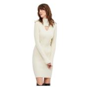 Cesare Gaspari Elegant Stickad Klänning - Off White White, Dam