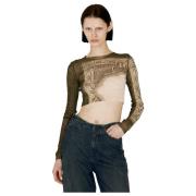 Jean Paul Gaultier Mesh Cartouche Print Crop Top Multicolor, Dam