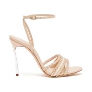 Casadei Raffia Rhinestone Sandaler Beige, Dam