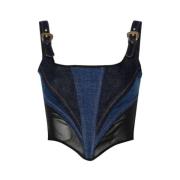 Versace Jeans Couture Denim Indigo Svart Mesh Top Blue, Dam
