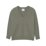 Kujten Oversized V-Neck Cashmere Sweater Green, Dam