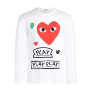Comme des Garçons Play Långärmad vit T-shirt med rött hjärta och multi...