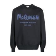 Alexander McQueen Blå tryckt sweatshirt för män Blue, Herr