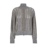 Brunello Cucinelli Dekorerad Cardigan Tröja Grå Gray, Dam