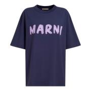 Marni bomull t-shirt med logotyp Blue, Dam