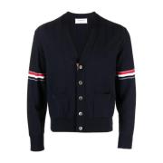 Thom Browne Blå RWB Stripe V-ringad Kofta Blue, Herr