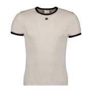 Courrèges Kontrast T-shirt med Broderat Logotyp Beige, Herr