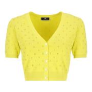 Elisabetta Franchi Gul Viskos Cardigan med Strass Logo Yellow, Dam