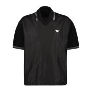 Prada Bi-material V-ringad T-shirt Black, Herr