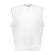 Prada Triangel Logo Ärmlös Oversized T-shirt White, Dam