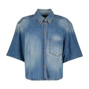 Victoria Beckham Denim skjorta med klassisk krage Blue, Dam