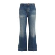 Victoria Beckham Indigo Kick Flared Cropped Jeans Blue, Dam