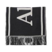 Alexander McQueen Fringed Varsity Logo Scarf Svart Vit Multicolor, Her...