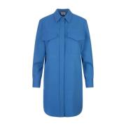 Alexander McQueen Blå Mini Skjortklänning Italiensk Krage Blue, Dam