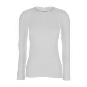 Brunello Cucinelli Ribbstickad Långärmad T-shirt Vit White, Dam