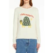 Weekend Ivory Crew Neck Sweater med Logo Print Beige, Dam