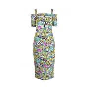 Just Cavalli Blommig klänning med gyllene metall detaljer Multicolor, ...